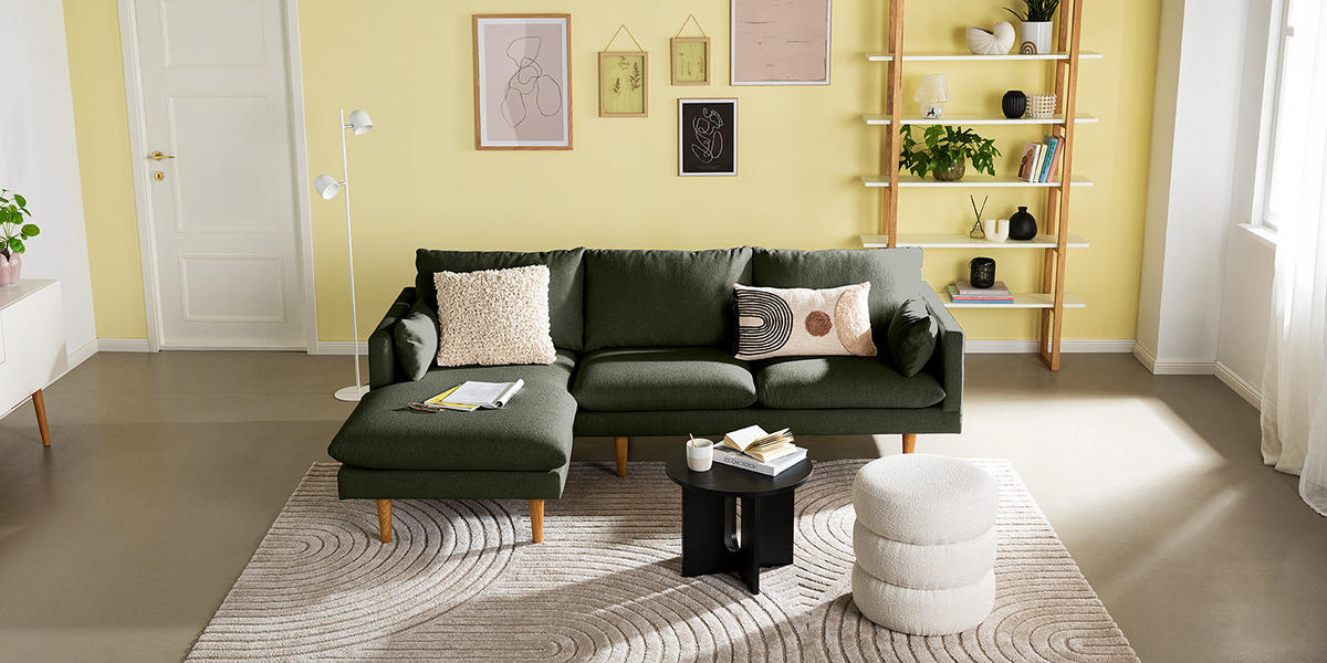 ECKSOFA mit Longchair - Webstoff - Buchefarben/Grau, Holz/Buchenholz (242/150cm) - home24