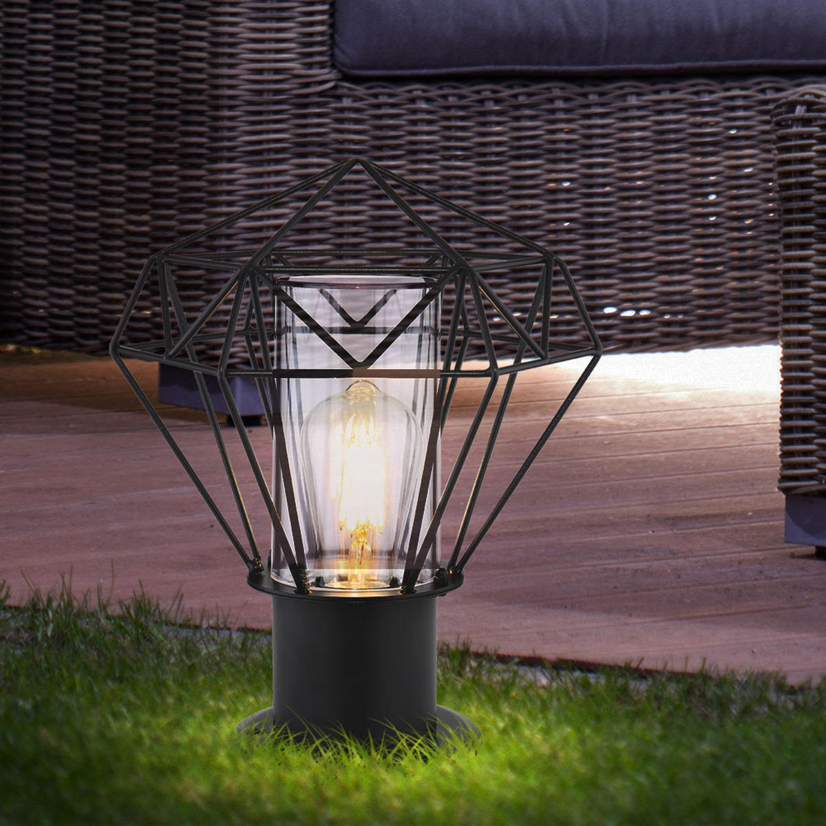 LED STEHLEUCHTE Edelstahl Schwarz Gitteroptik - Schwarz, Kunststoff/Metall (22.5/25.5/31.5cm) - Globo Lighting