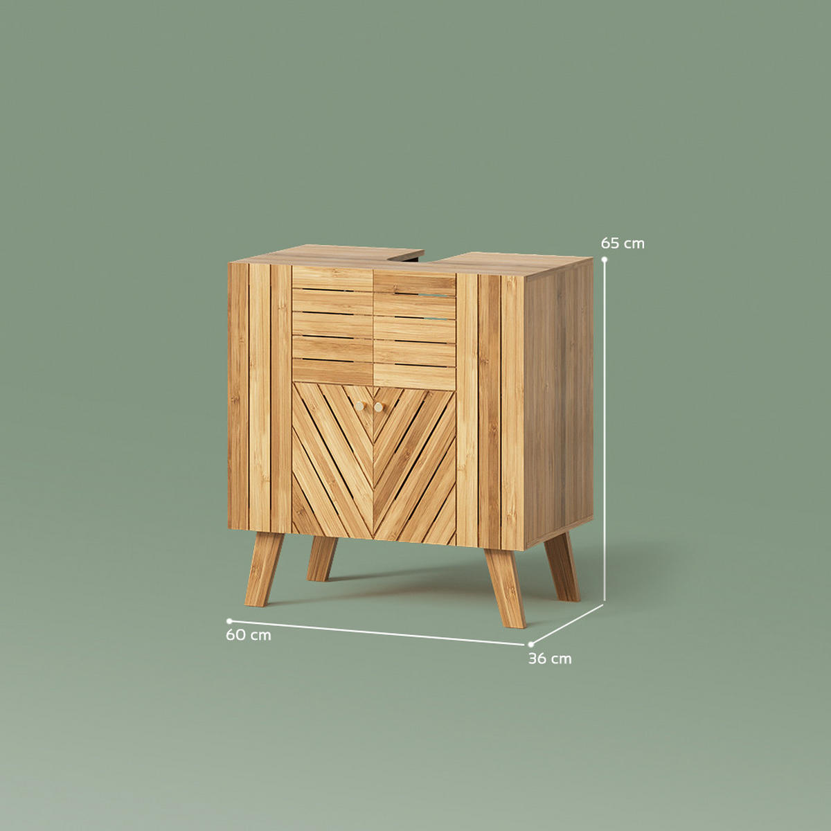 VANITY ENOTA ZA UMIVALNIK Olona, Bambus, 60 x 65 cm z 2 vrati - naravne barve, leseni material (60/65/36cm) - Livinity®