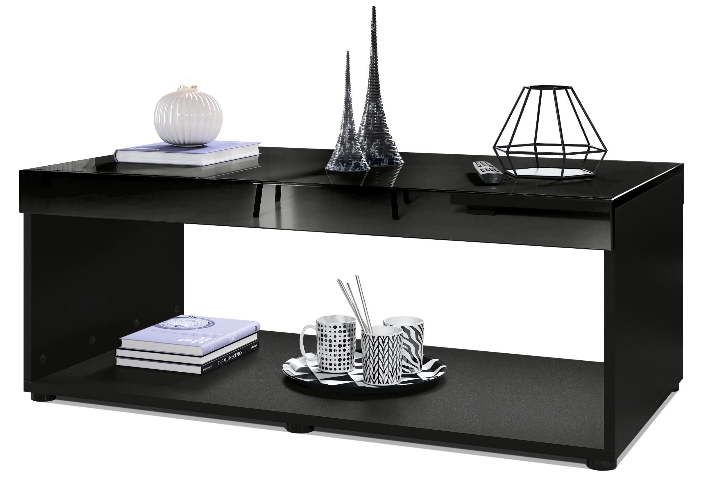 Vladon Couchtisch Schwarz Hochglanz 104x40.5x58 cm