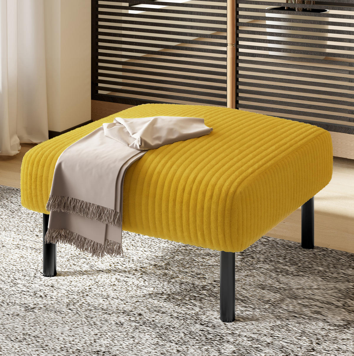 SOFA-SET 3er-Set mit 2-Sitzer, Sessel und Hocker Cord Gelb - Gelb, Textil (120/79/75cm) - IVMEU