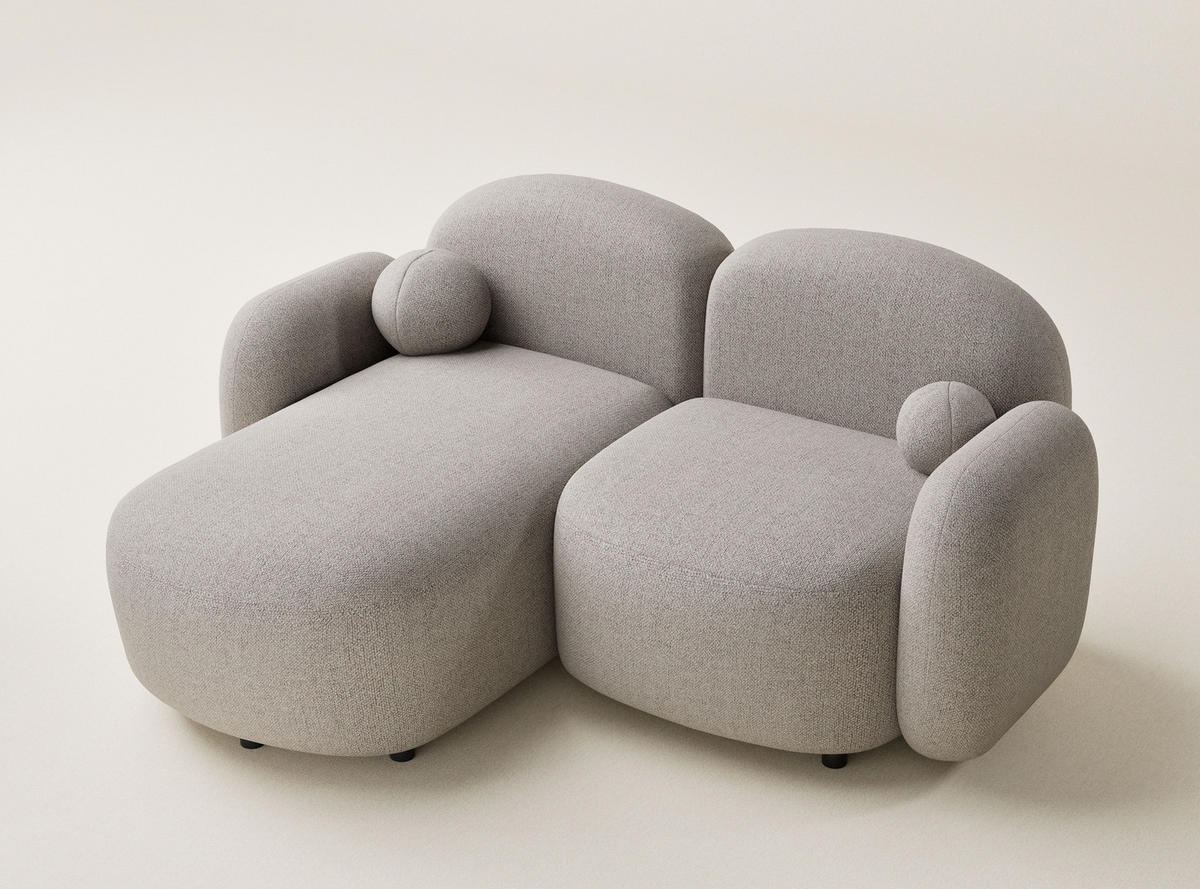 ECKSOFA Bahama Seidengrau Webstoff - Links Seite - Greige/Schwarz, Holz/Holzwerkstoff (146/190cm) - Maison de Reve