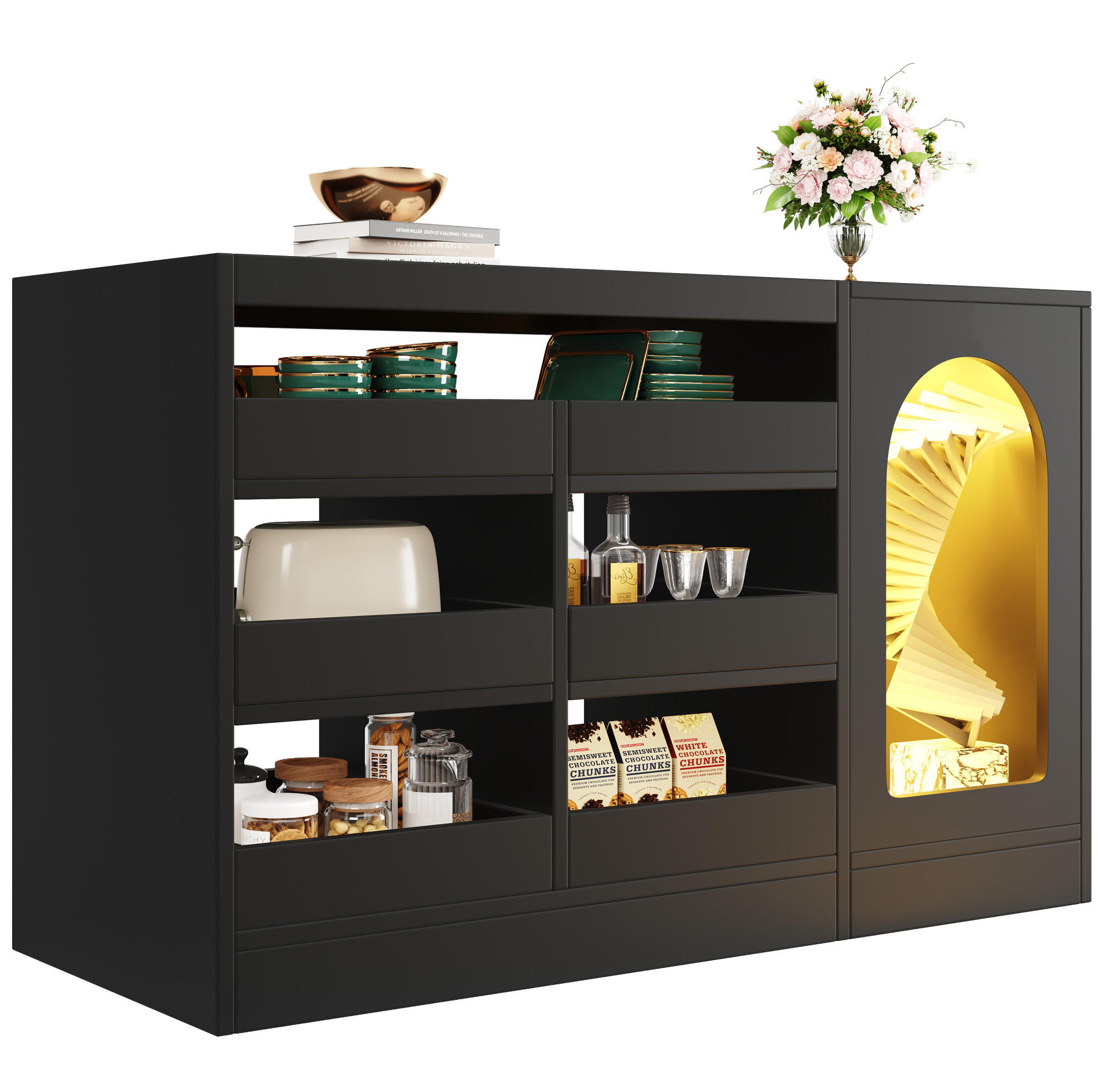 KOMMODE aus MDF 120x40x75cm in Schwarz mit LED-Lichtstreifen - Schwarz, Holzwerkstoff (120/75/40cm) - Modfu
