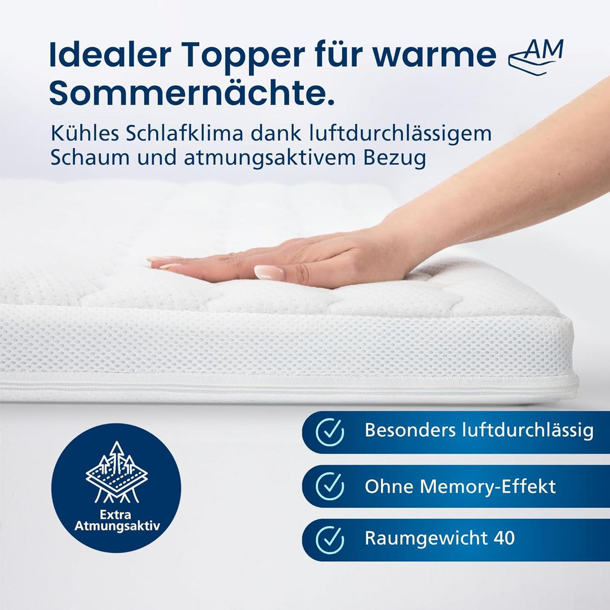 HYPERMĚKKÝ TOPPER 160/200 cm - výška 6 cm a potah z tencelu - bílá, textil (160/200cm) - AM Qualitätsmatratzen