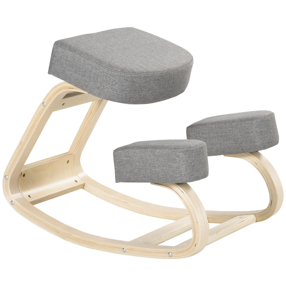 KNIESTUHL, ergonomischer Sitzhocker, Polsterhocker, 120 kg belastbar, Grau - Grau, Holz/Textil (51/58/69cm) - Vinsetto