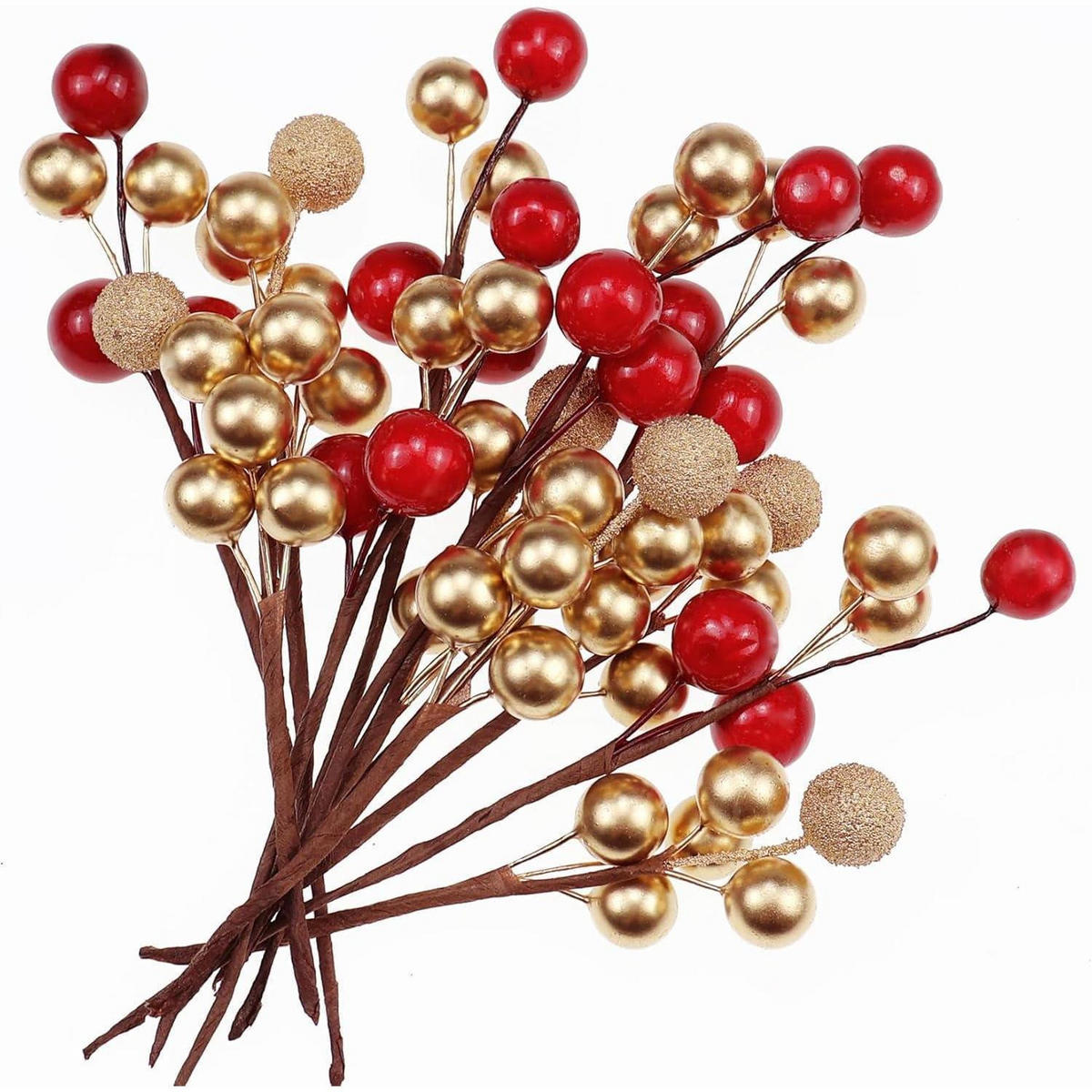 KÜNSTLICHE Beeren 20-teiliges Set Gold Rot - Multicolor, Kunststoff (3cm)