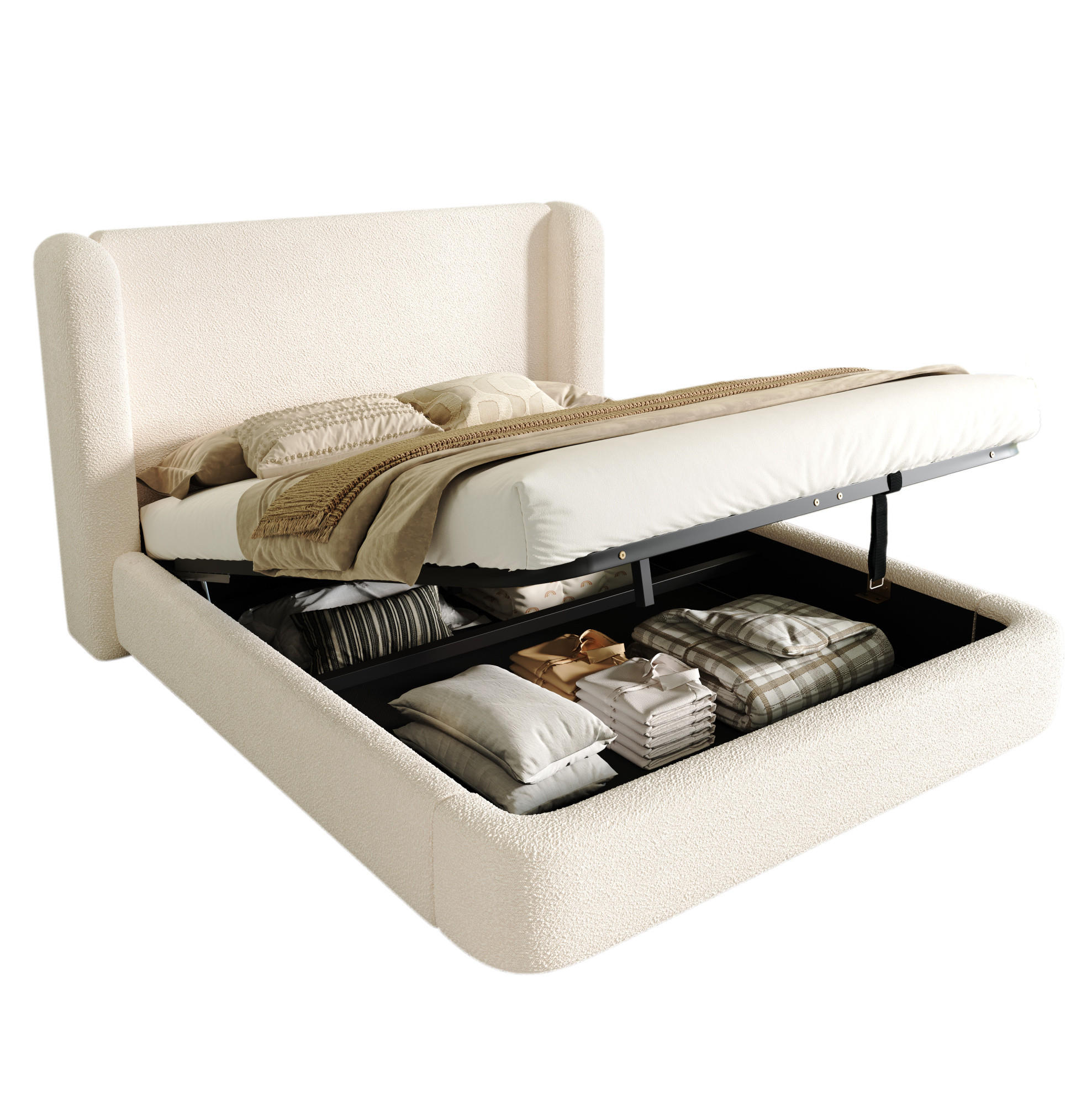 POLSTERBETT 180/200 cm aus Bouclé mit Bettkasten und Lattenrost Beige - Beige, Textil (180/200cm) - Modenvie