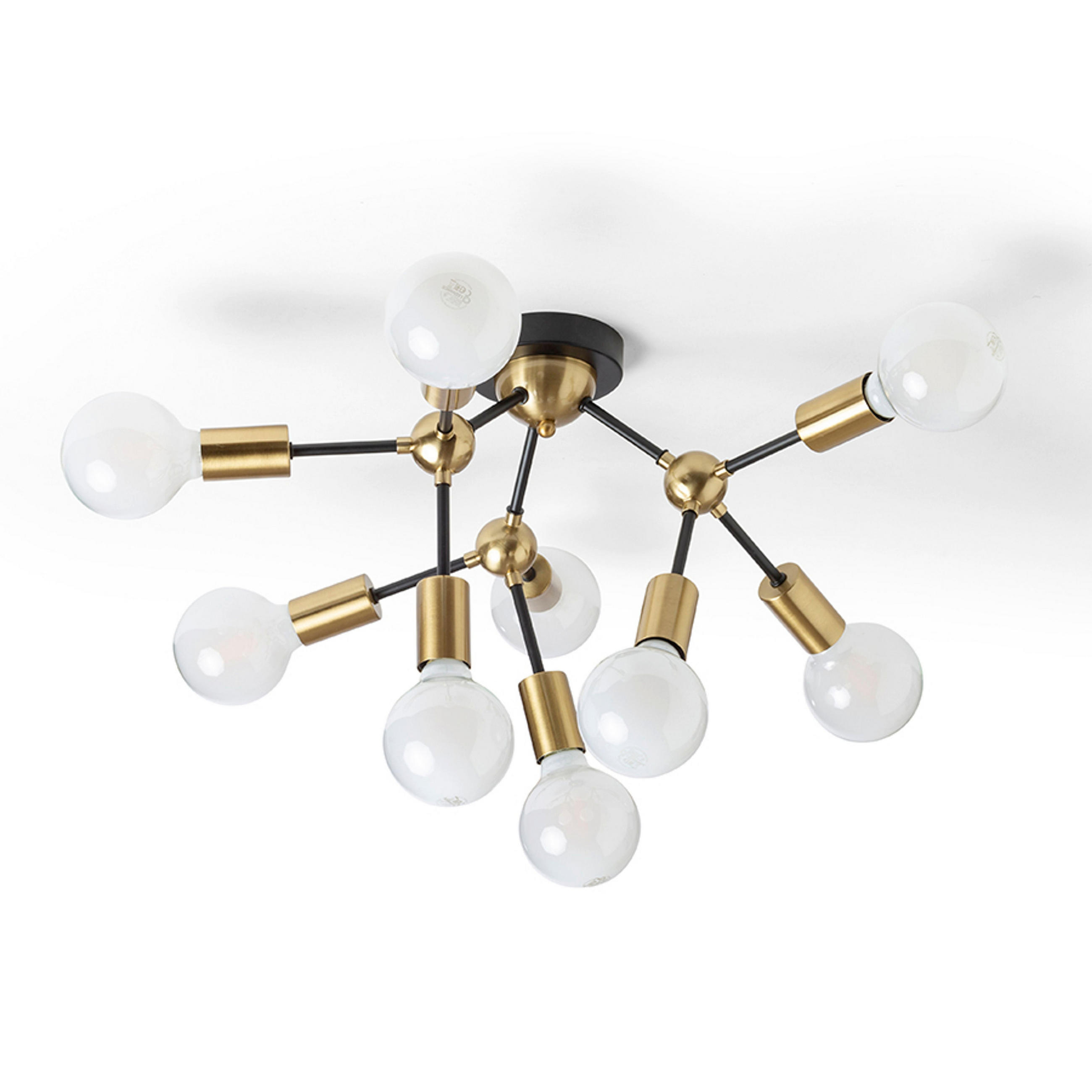 DECKENLEUCHTE ARTEMIA 9 schwarz Gebürstes Messing 135 W - Schwarz, Metall (56/52/30cm)