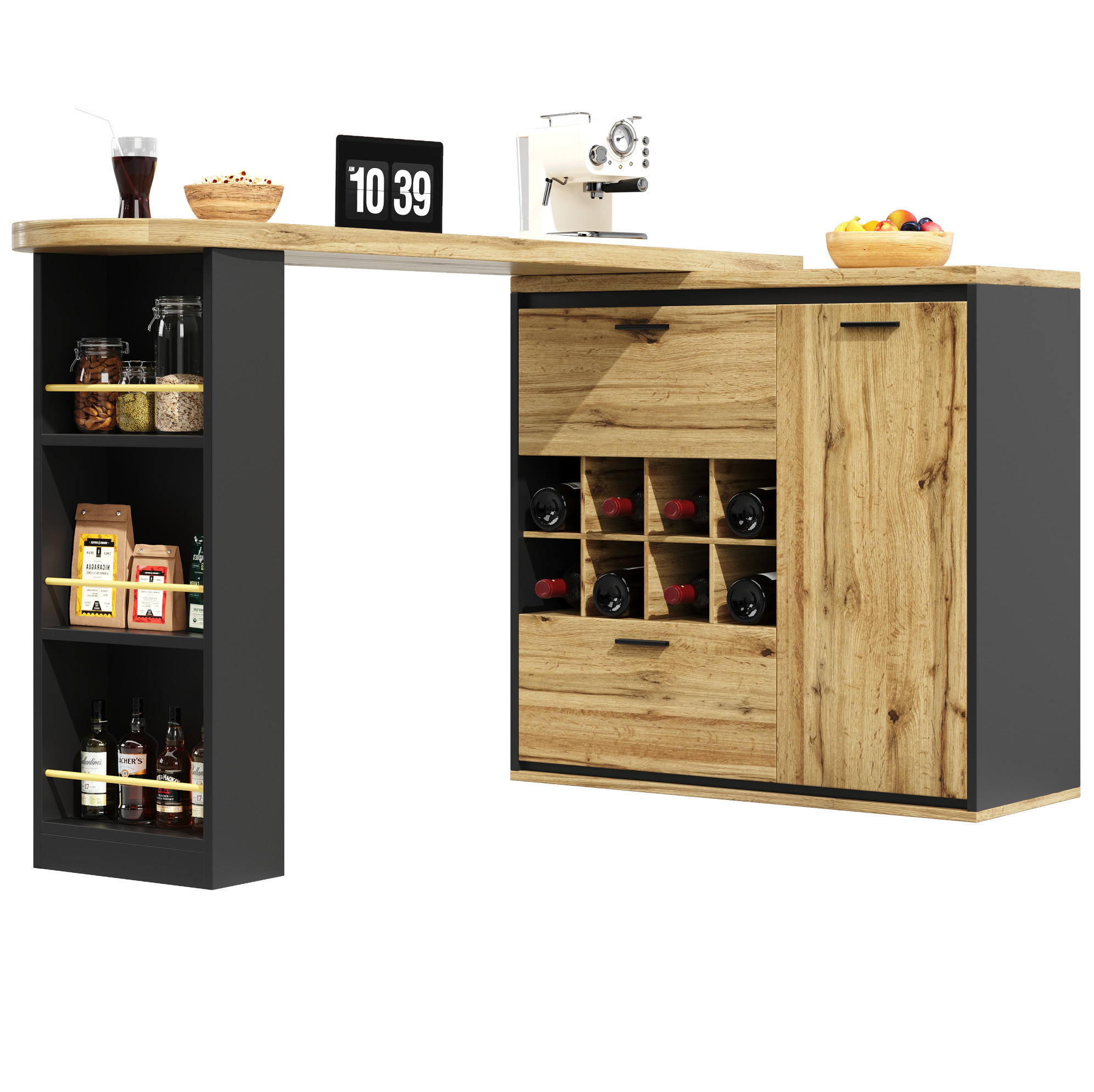 OKWISH JÍDELNÍ stůl 138-220/39/105 cm dekor dřeva z MDF a kovu s výsuvnou deskou a úložným prostorem