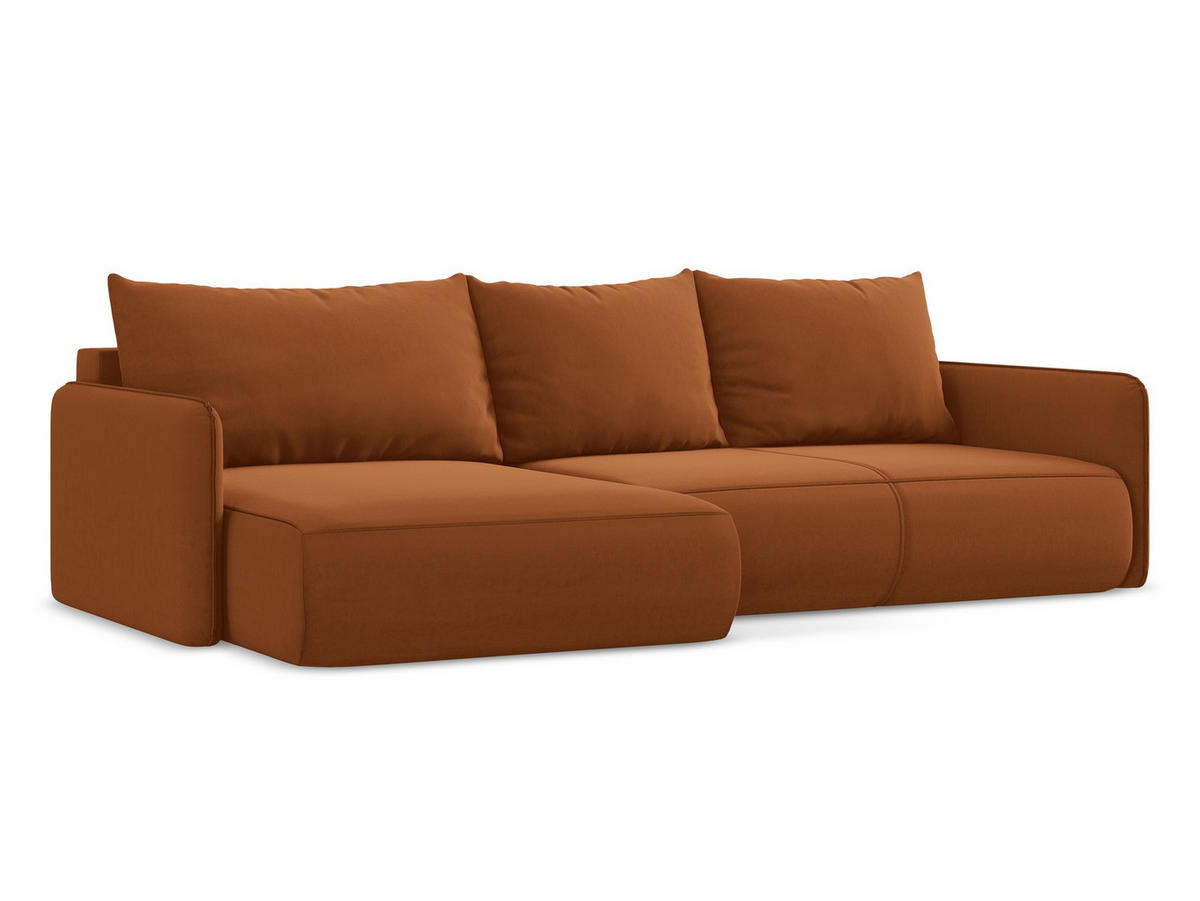 ECKSOFA mit Schlaffunktion Samt Stoff Orange - Terra cotta/Schwarz, Kunststoff/Textil (148/240cm) - Makamii