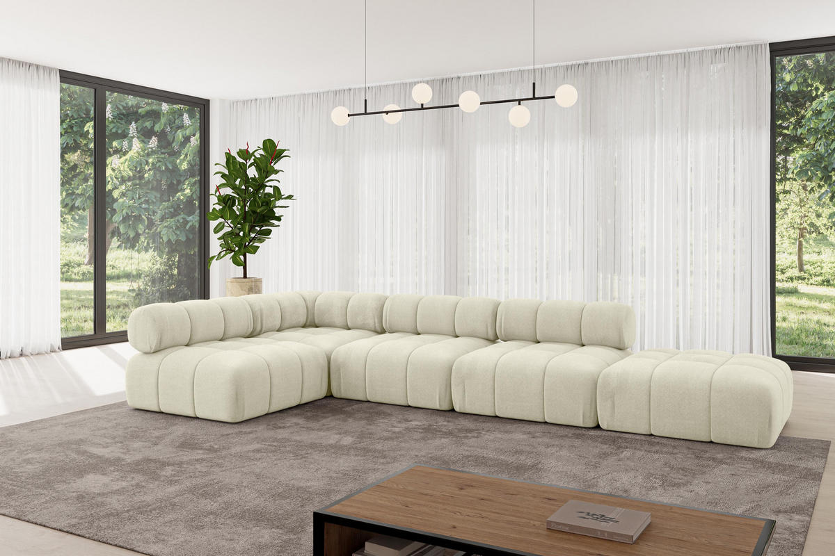 ECKSOFA modulares Sofa Favio-L2 - 380x190x70 cm Beige Velours - Beige, Holzwerkstoff/Textil (380/190cm) - ALTDECOR