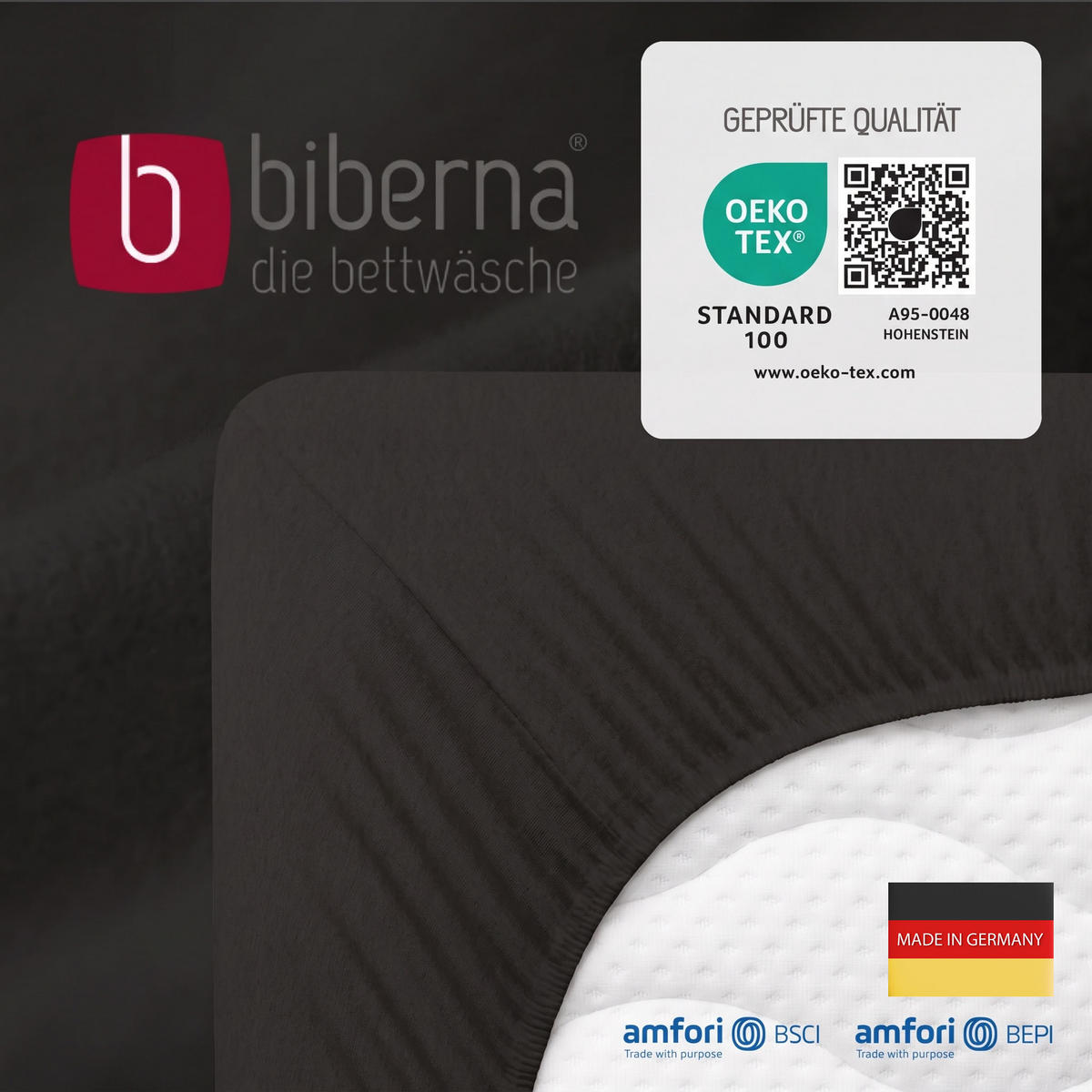 SPANNBETTTUCH Premium Biber schwarz, 90x190 cm - 100x200 cm - Schwarz, Textil (100/200cm) - biberna
