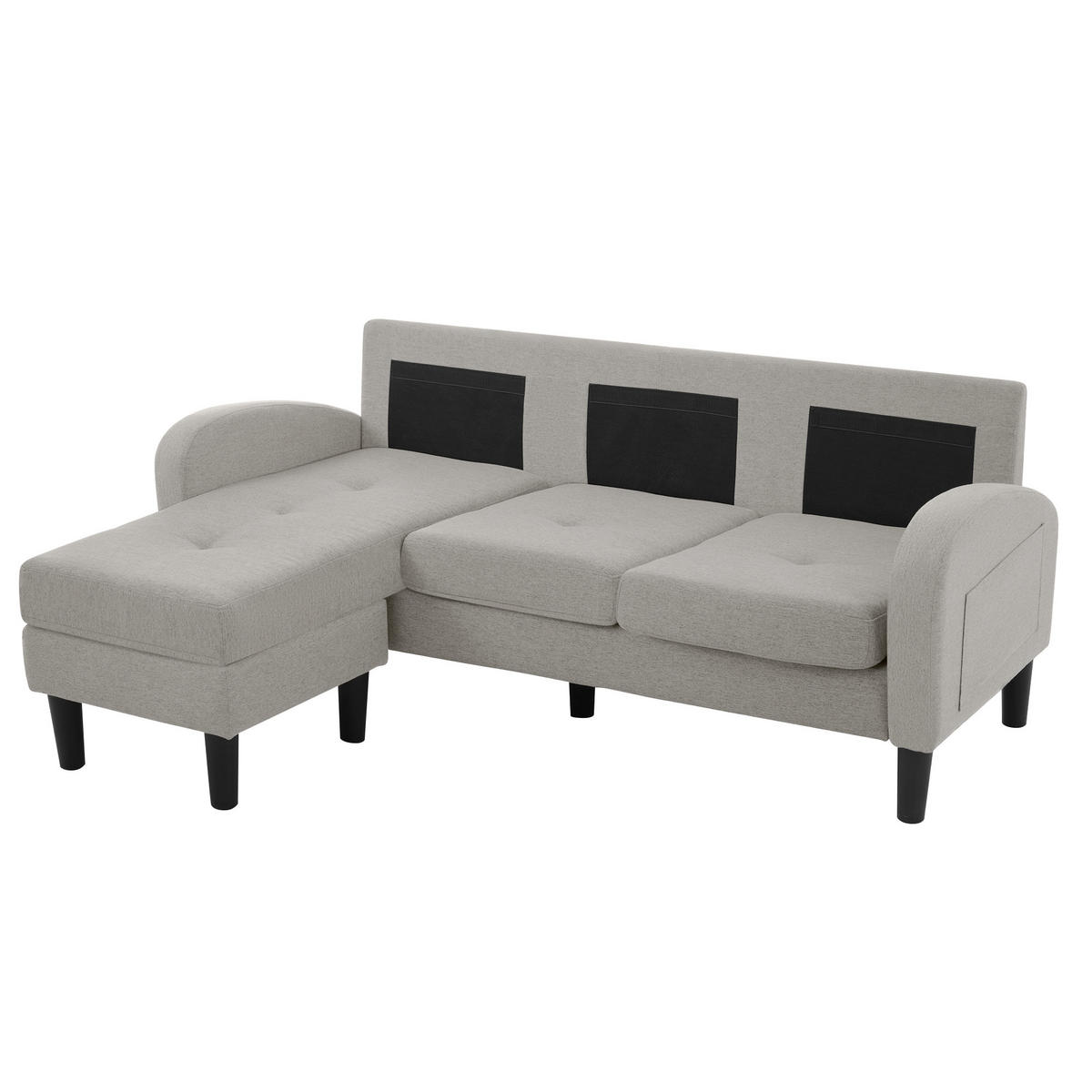 ECKSOFA L-förmig 3-Sitzer mit Chaiselongue Baumwoll-Leinen grau 166/118/77 cm - Hellgrau, Kunststoff (166/118cm) - OKWISH