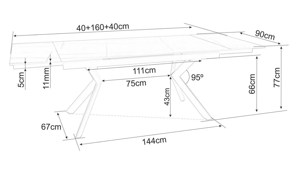 ESSTISCH Orton Schwarz Marmor / Schwarz Matt 160-240 / 90 / 75cm - Schwarz, Holz/Keramik (90/240/75cm) - Feldmann-Wohnen