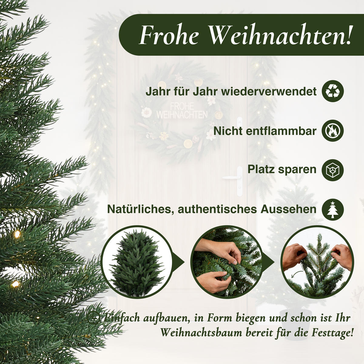 KÜNSTLICHER Weihnachtsbaum 90 cm mit Beleuchtung und Timer - Grün, Kunststoff (60/93cm) - Hometopia