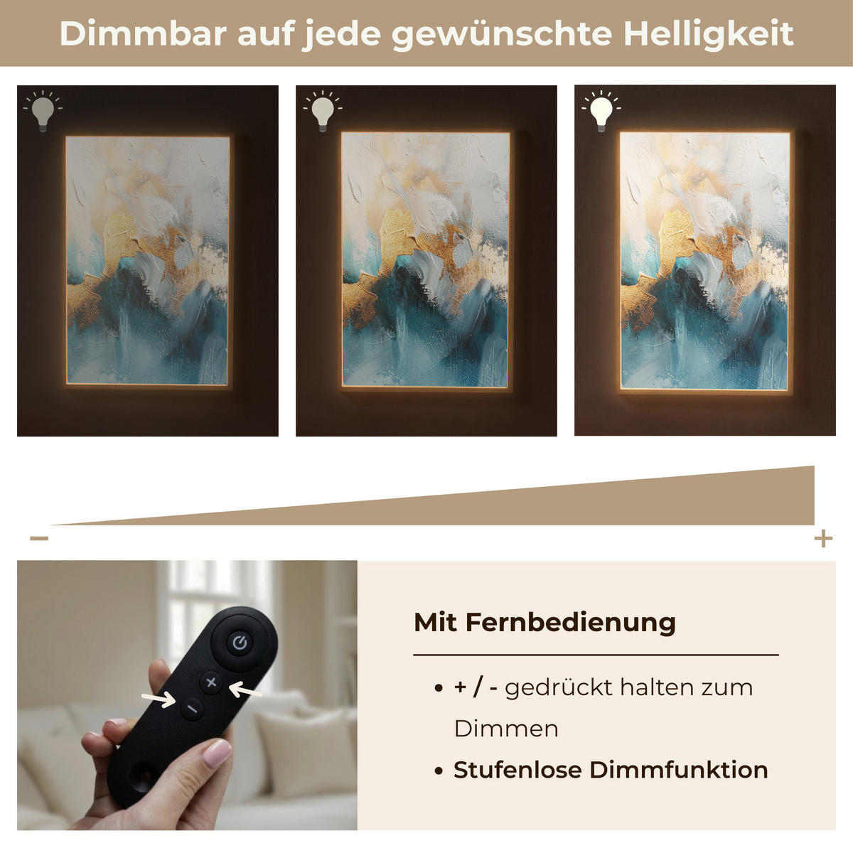 NÁSTĚNNÁ LAMPA S AKUMULÁTOREM Abstraktní - umění - zlatá - modrá 60x90 cm - tyrkysová, kompozitní dřevo (60/90/8cm) - OnlyWow