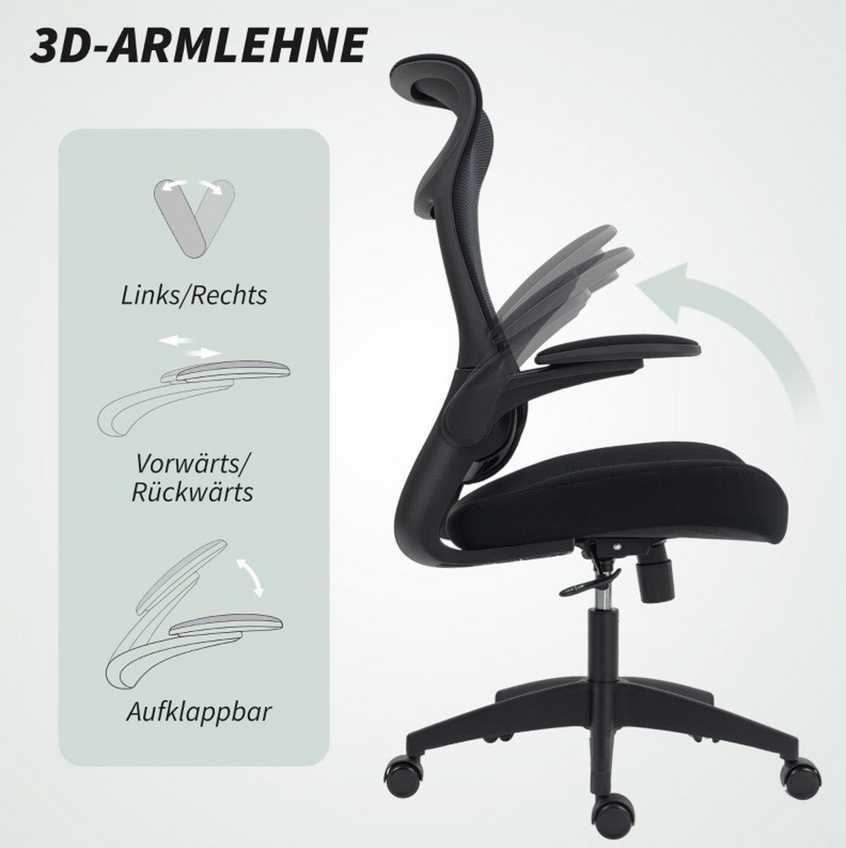 BÜROSTUHL ergonomisch höhenverstellbar Netzrücken Schwarz - Schwarz, Kunststoff (64/118/65cm) - Meubliv