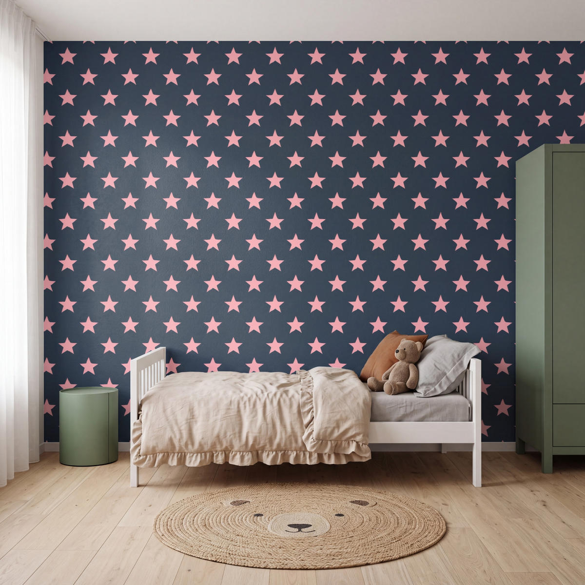 KINDERTAPETE - Muster - Sterne - Rosa - 400x300 cm - Anthrazit, Papier (400/300cm) - OnlyWow