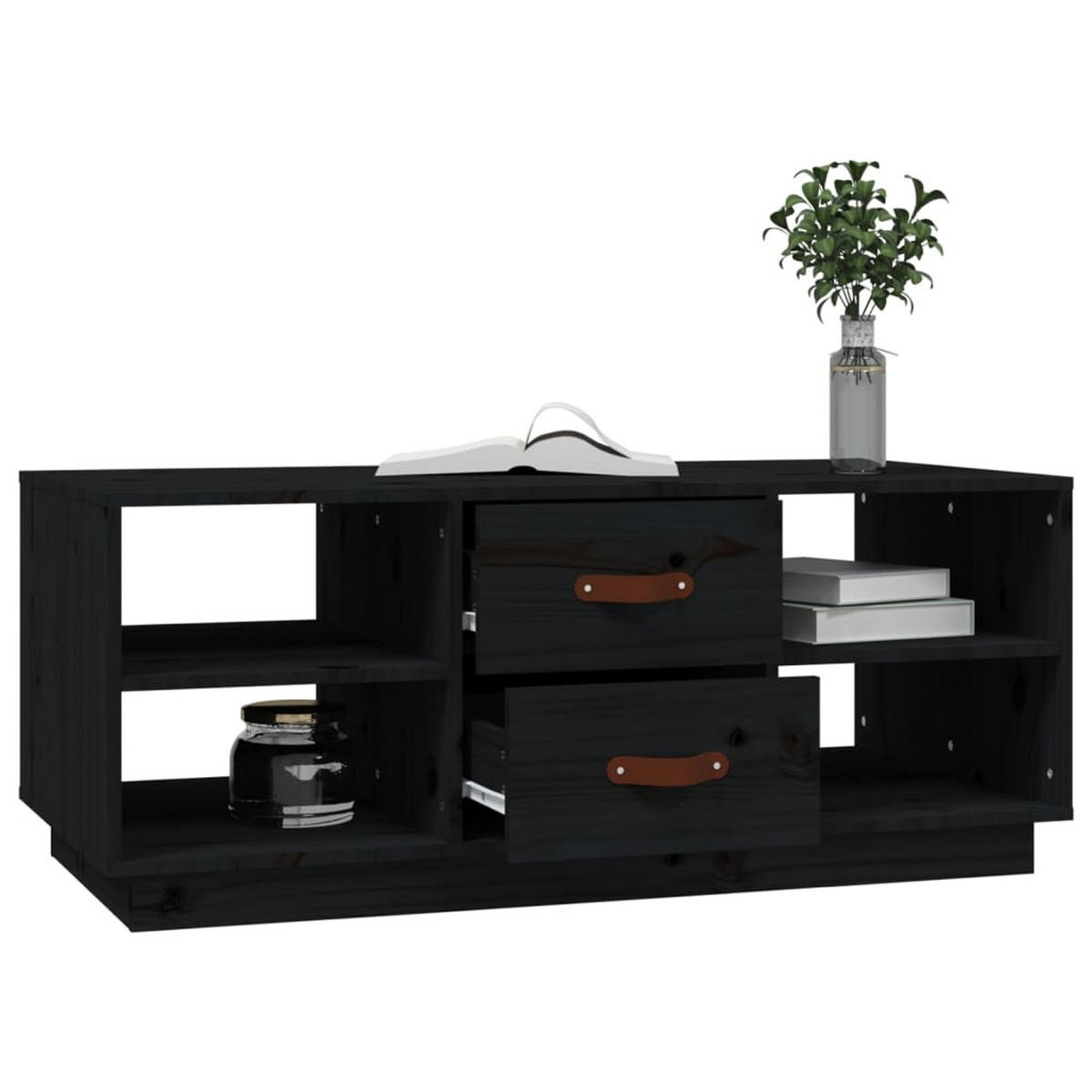COUCHTISCH Schwarz 100x50x41 cm Massivholz Kiefer - Schwarz, Holz (100/50/41cm) - furnicato