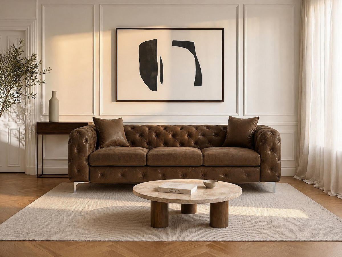 SOFA - 3 Personen - stoff - braun Edwina - Braun, Textil (220/76/91cm) - Vente-Unique