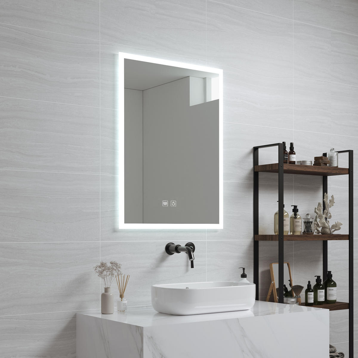 BADEZIMMERSPIEGEL Scafa - Weiß, Glas/Metall (45/60/3cm) - pro.tec