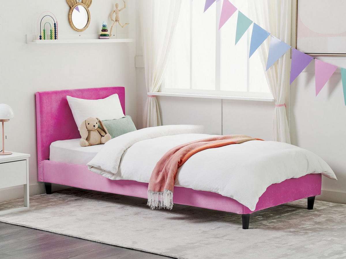 POLSTERBETT 90/200 cm Fuchsia Fitou - Lila/Magenta, Textil (90/200cm) - Beliani