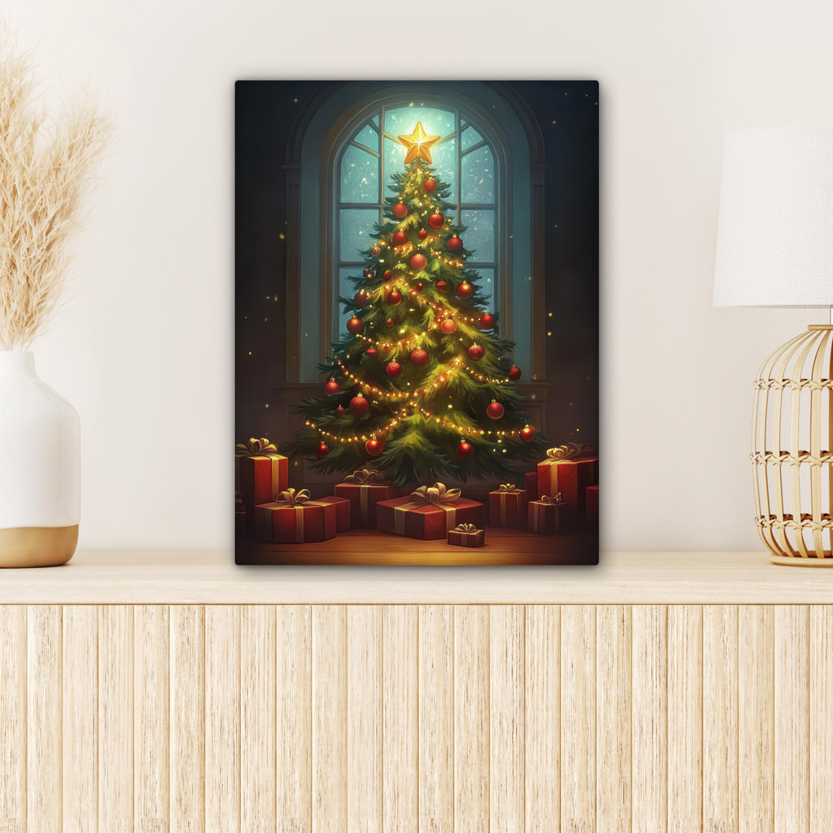 LEINWANDBILD Weihnachtsbaum - Geschenk - Winter Room Decor 30x40 cm - Grün, Textil (30/40cm) - MuchoWow