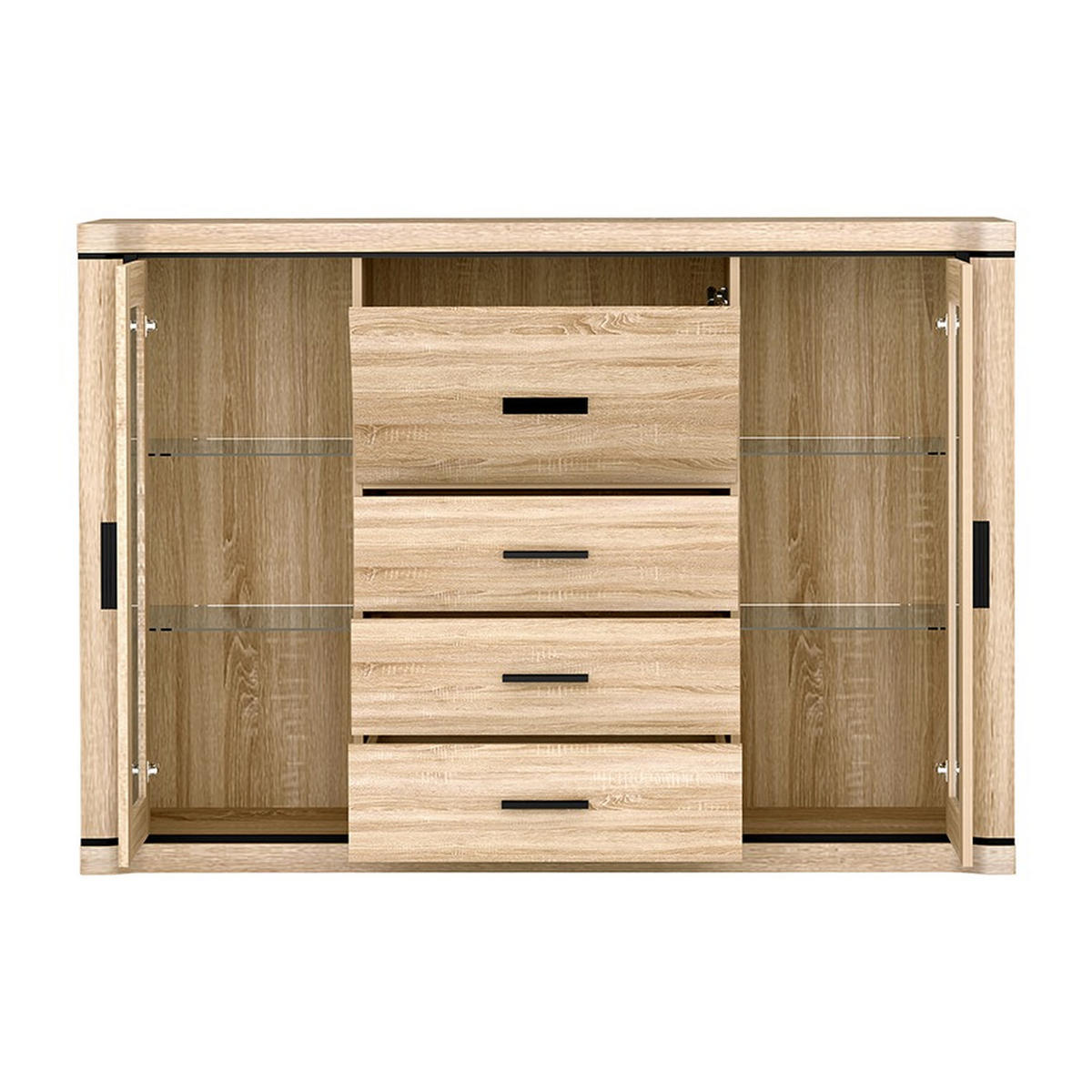HIGHBOARD Dallas D-7 157 x 111 x 45 cm Eiche Sonoma - Sonoma Eiche, Glas/Holzwerkstoff (157/111/45cm) - Koseto
