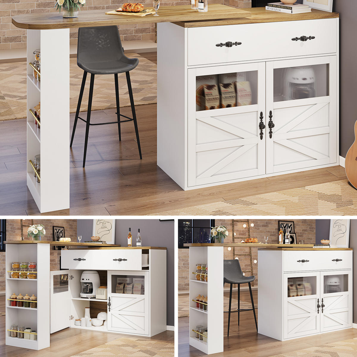 KÜCHENINSEL Weiß 138-204x39x104 cm drehbar für Bistro - Weiß, Holz (39/104/204cm) - SHOPENTRA