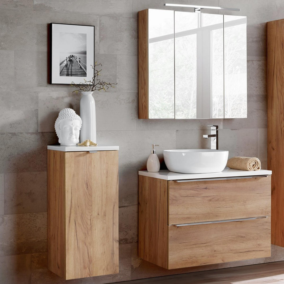 BADMÖBEL-SET 3-TLG. Toskana-56 - Braun, Holzwerkstoff (135/190/46cm) - Lomado