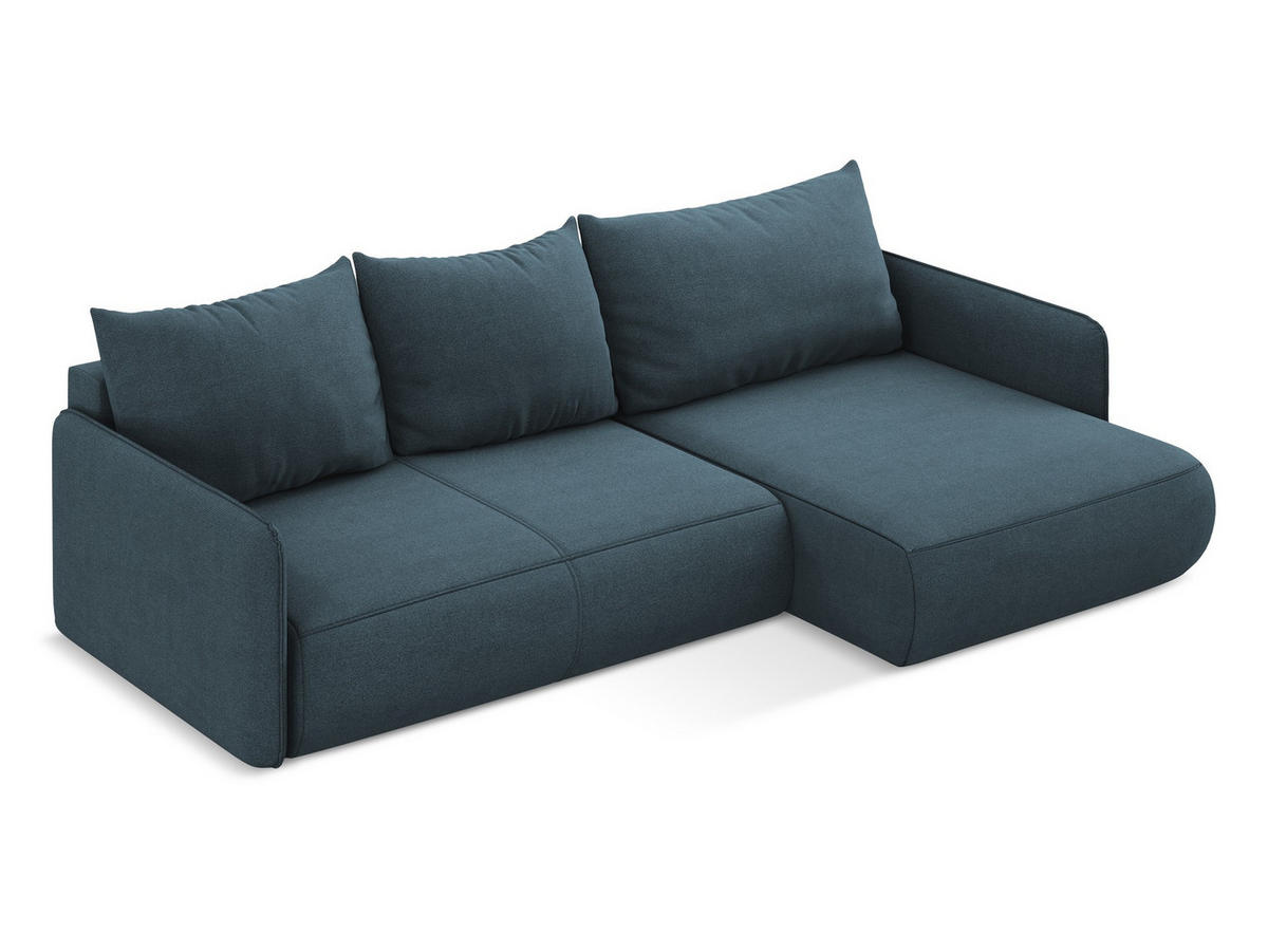 ECKSOFA mit Schlaffunktion Strukturstoff Stoff Blau - Blau/Blaugrau, Kunststoff/Textil (240/148cm) - Makamii