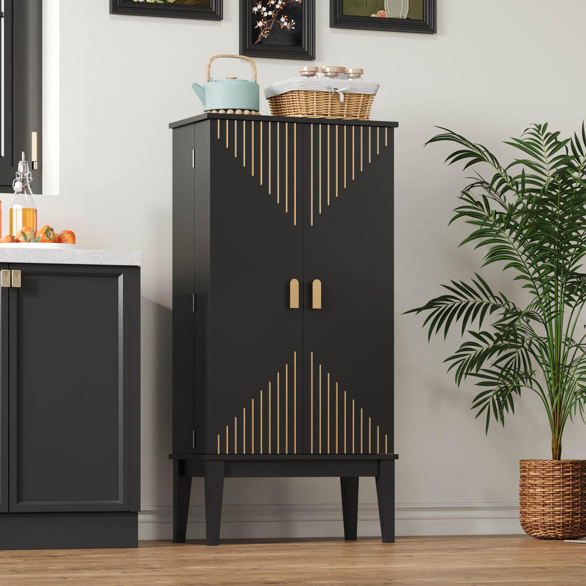 KUHINJSKI ormar 120/30/59 cm crni od MDF-a s 2 vrata i 5 polica - crna, drvni materijal (59/120/30cm) - OKWISH
