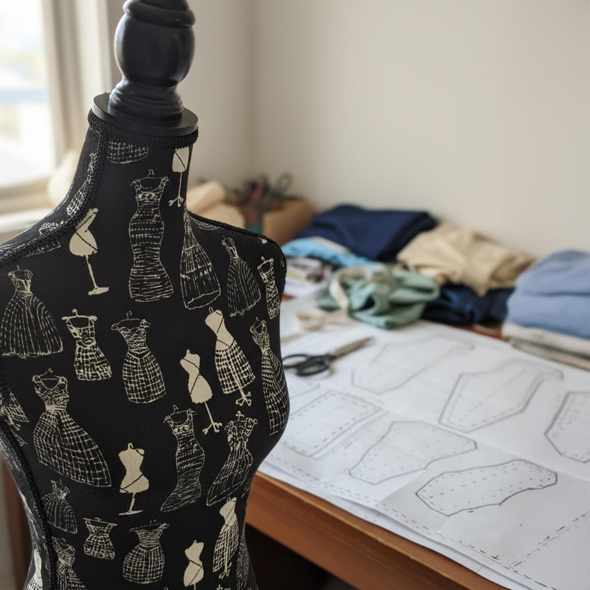 ŠIJACIA panna - čierna, drevo/textil (41/167/34cm) - Relaxdays