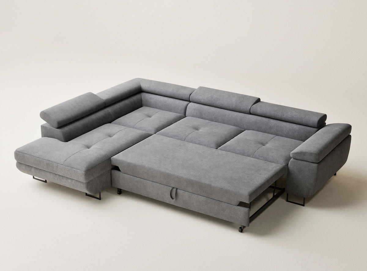 ECKSOFA Concord Grau Chenille-Stoff - Rechts Seite - Schwarz/Grau, Holz/Holzwerkstoff (203/277cm) - Maison de Reve