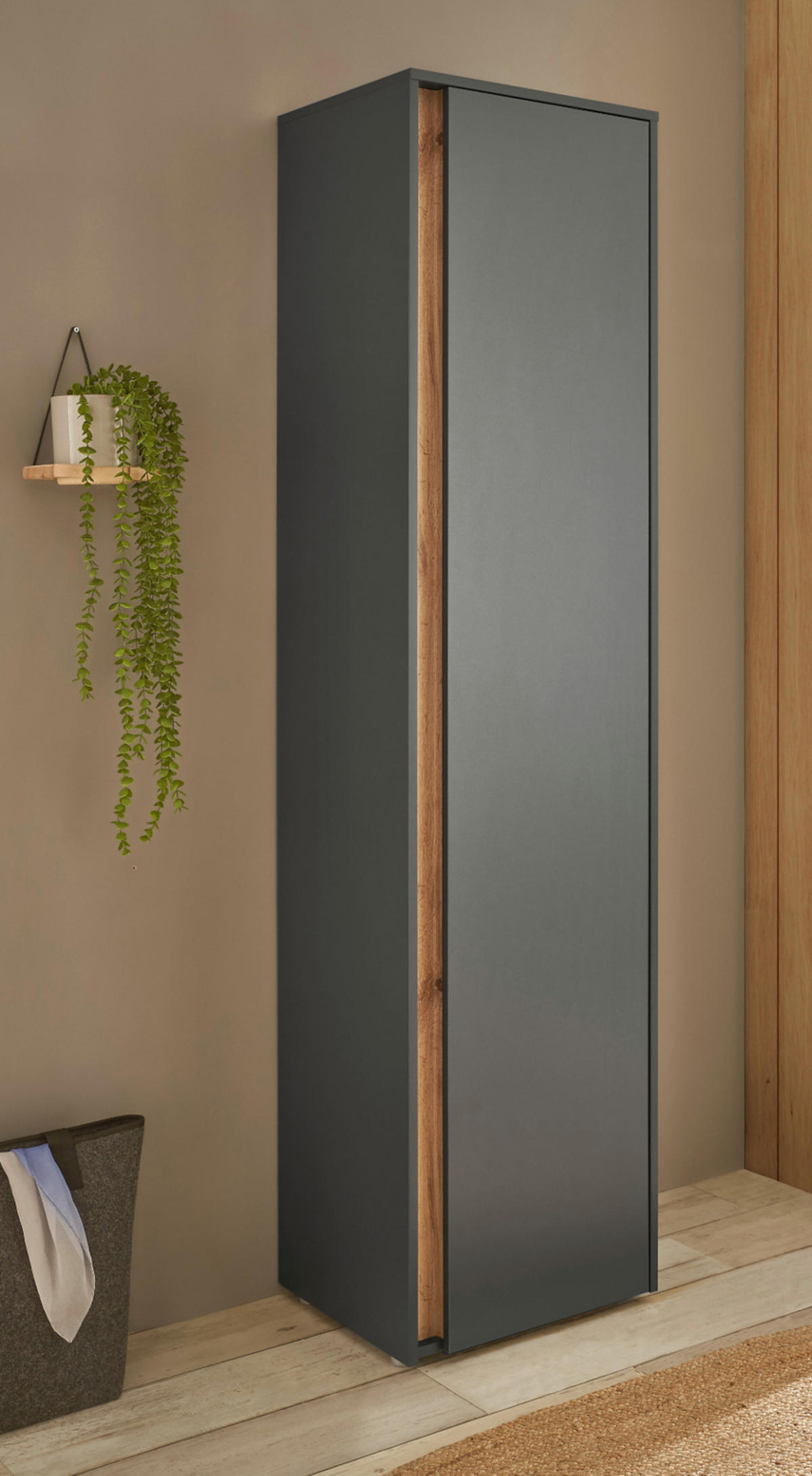 SCHUHSCHRANK grau matt, Eiche Wotan 50x200 cm, Graderobenschrank 10 Fächer - Eiche Wotan/Schwarz, Holzwerkstoff/Kunststoff (50/200/40cm) - Furn.Design