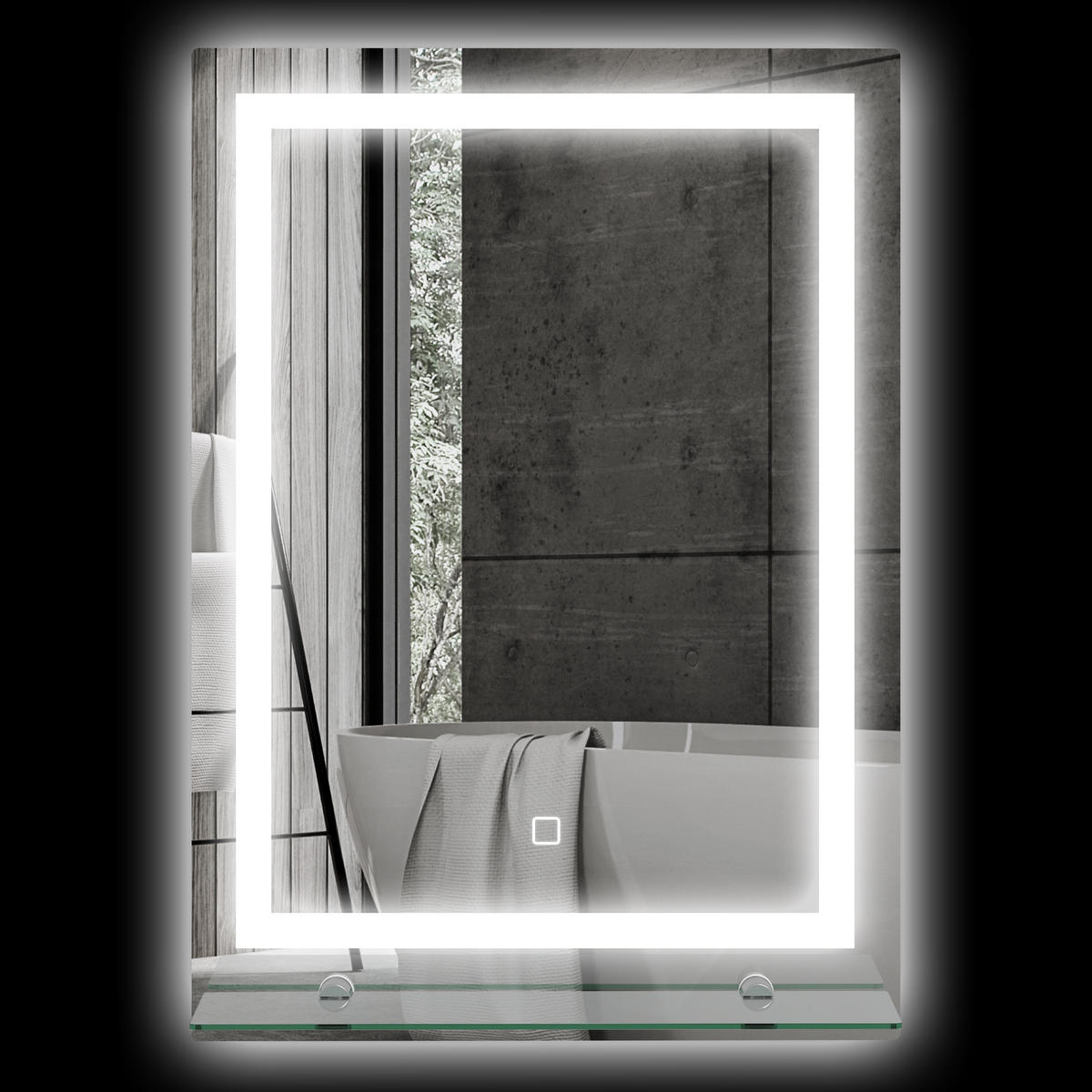 BADEZIMMERSPIEGEL,MIT 3 Lichtfarben, Memory-Funktion und Touch-Schalter,50x70 cm,Silber - Silberfarben, Glas (12/70/50cm) - Vallsero
