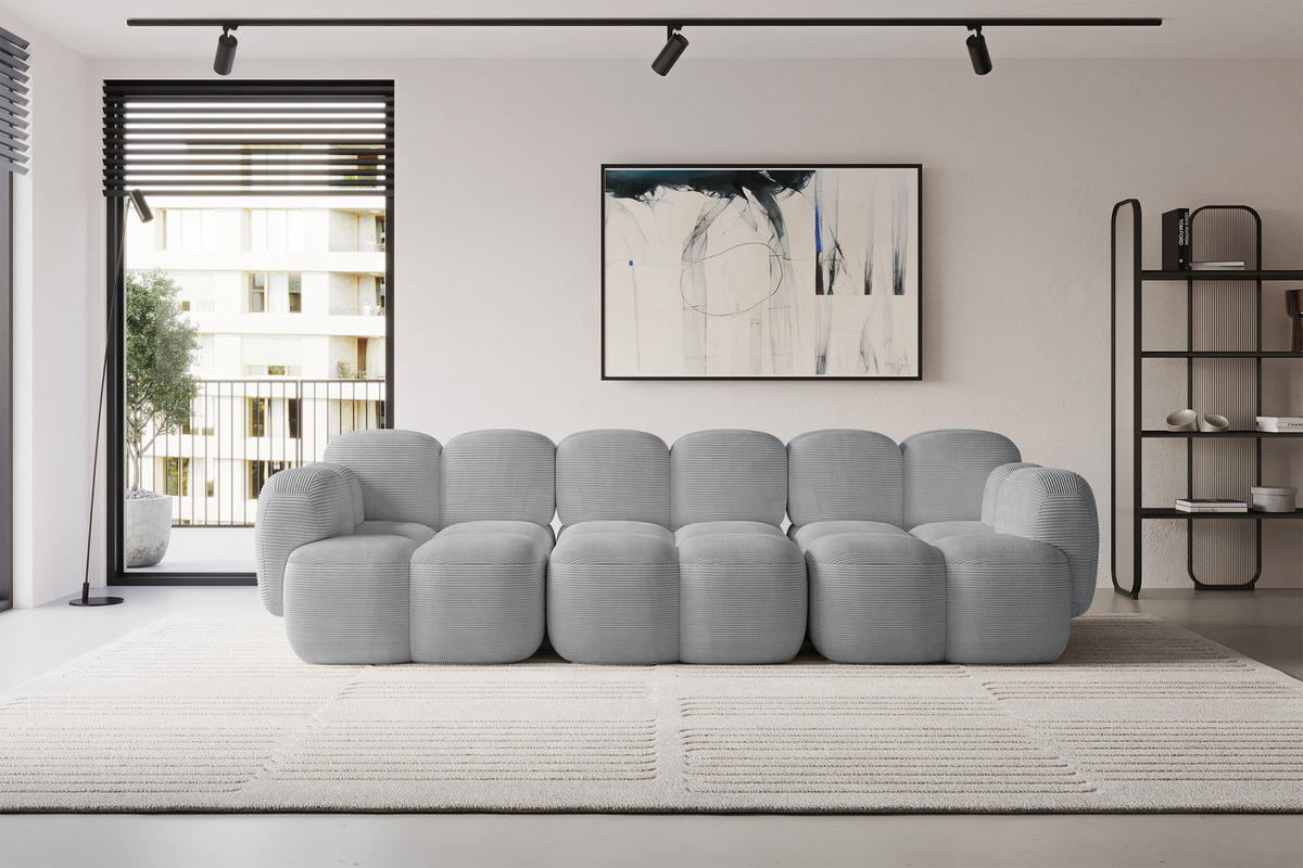 3-SITZER modulares Sofa Miko-S2 300x118x75 cm Grau Cord - Anthrazit/Schwarz, Holzwerkstoff/Kunststoff (300/75/118cm) - ALTDECOR