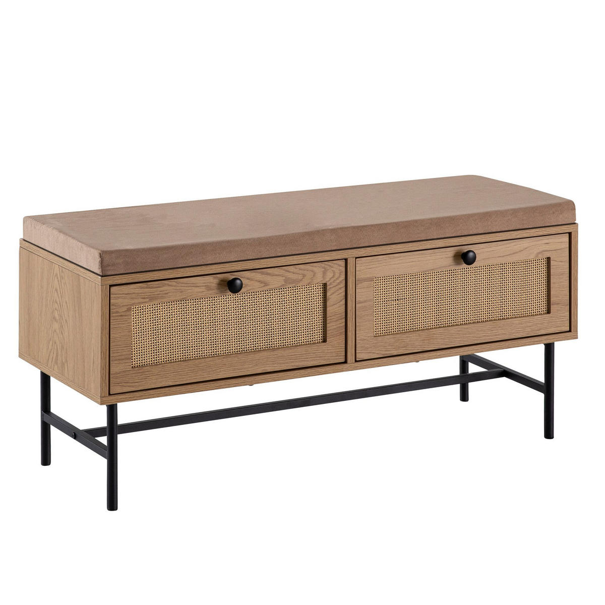 SCHUHBANK – 100x48x38 cm, Eiche-Dekor, Sitzfläche Stoff, mit Schubladen - Beige/Schwarz, Textil/Metall (100/48/38cm) - KADIMA DESIGN