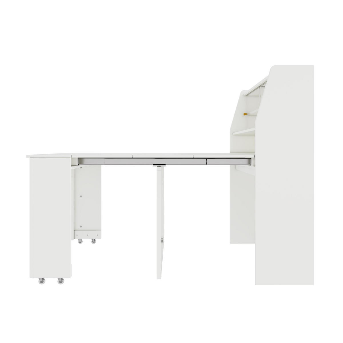 AUSZIEHTISCH 52-132,5/80/76 cm in Weiß – mit Stauraum und Glasfach - Weiß, Holzwerkstoff (80/52/76cm) - BEAOK