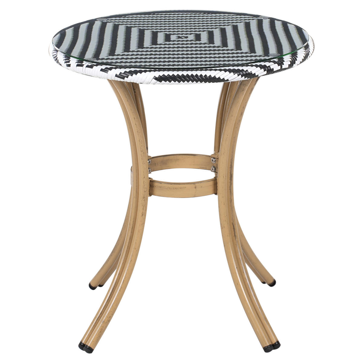 GARTENTISCH Rattan schwarz/weiß 70 cm Rifreddo - Schwarz/Weiß, Kunststoff (70/70/76cm) - Beliani