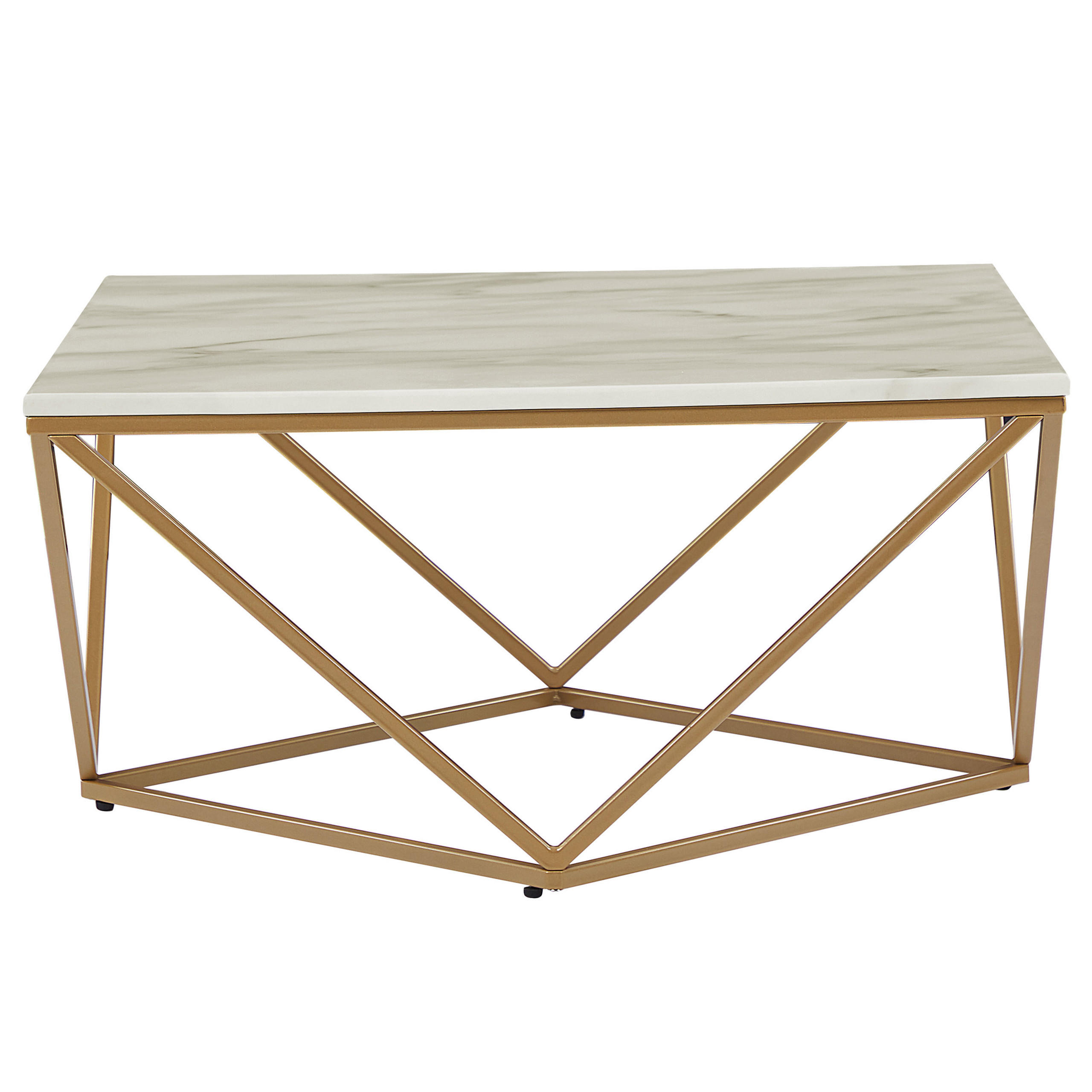 Beliani KONFERENČNÍ STOLEK Mramor Look béžový/zlatý čtvercový 80/80 cm Malibu