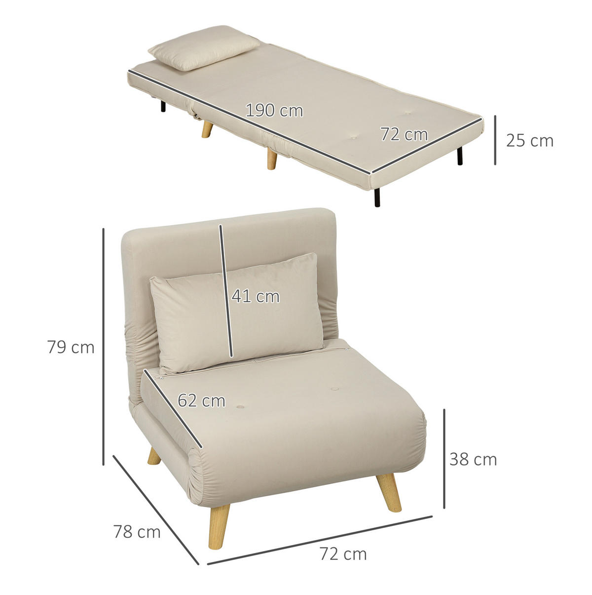 SCHLAFSESSEL 72/78/79 cm in Beige mit Bettfunktion und 6-fach verstellbarer Lehne - Beige, Textil (78/79/72cm) - Flora Grace
