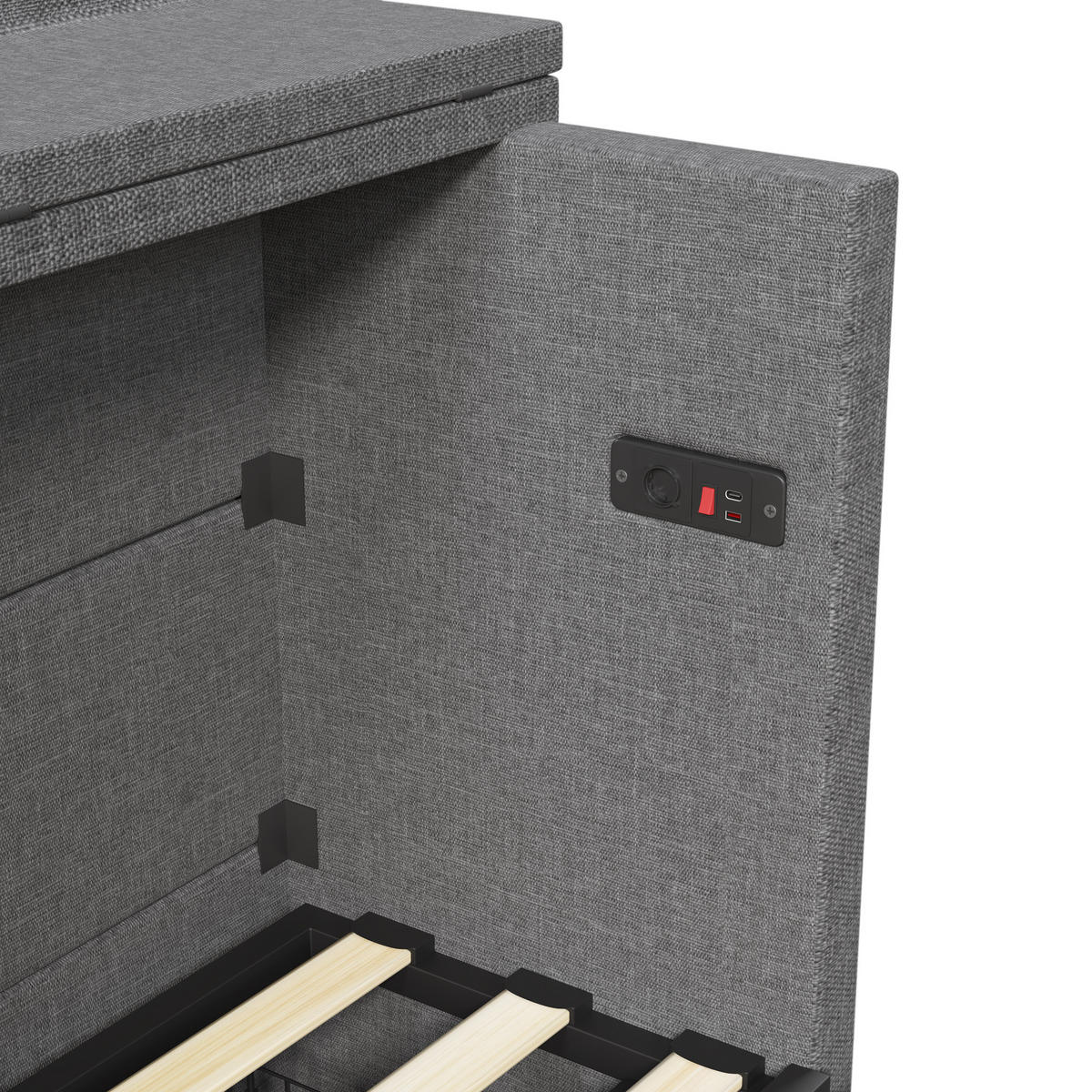 SCHRANKBETT 140x200cm Grau Leinen 1 Schublade USB-C mobiles Bett - Grau, Holz (140/200cm) - FLIEKS