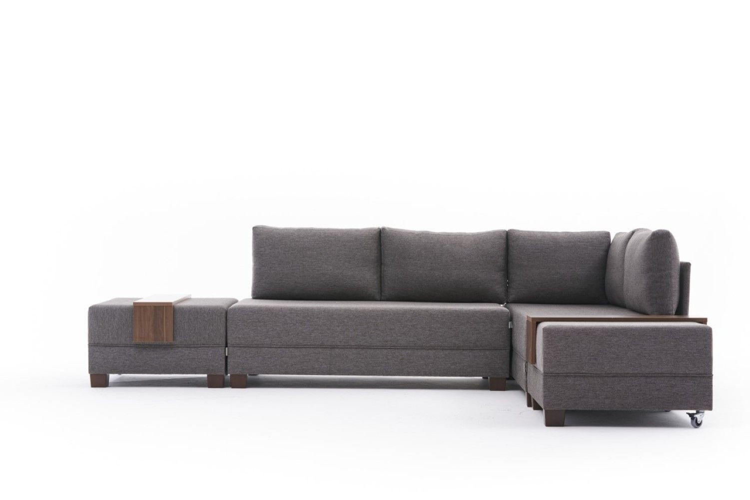 ECKSOFA mit rollbarer Schlaffunktion - Taupe/Beige, Holz/Textil (210/280cm) - myHomelando