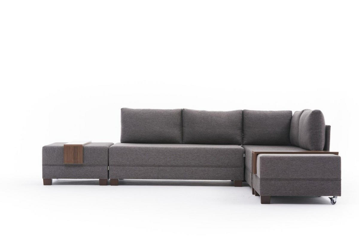 ECKSOFA mit rollbarer Schlaffunktion - Taupe/Beige, Holz/Textil (210/280cm) - myHomelando