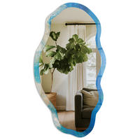 SPIEGEL 90x45 cm asymmetrisch mit Druck - Blaue Abstraktion - Transparent, Glas (45/90/0.4cm) - TULUP