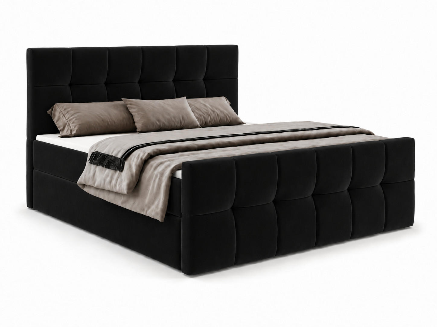 BOXBETT AUREN FRONT 160x200 cm Komplett-Set mit Bonell-Matratze, Topper und Bettkasten, Samt Schwarz - Schwarz, Textil (160/200cm) - Luxkor24