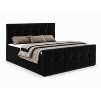 BOXBETT AUREN FRONT 160x200 cm Komplett-Set mit Bonell-Matratze, Topper und Bettkasten, Samt Schwarz - Schwarz, Textil (160/200cm) - Luxkor24
