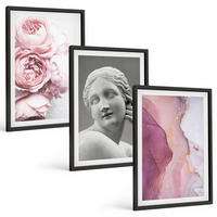 BILDER SET 3er Set - 40x60 cm Schwarzer Rahmen - Pfingstrosen abstrakte Frauenskulptur - Schwarz, Kunststoff (40/60cm) - TULUP