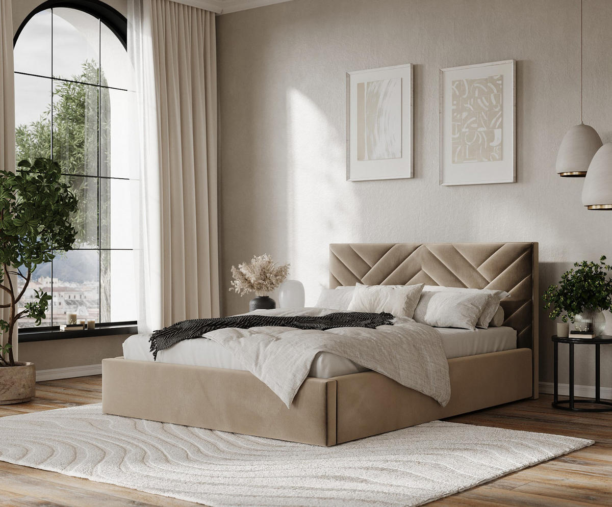 POLSTERBETT Arco 160/200 cm Taupe im Paros Stoff - Taupe/Schwarz, Holz/Holzwerkstoff (160/200cm) - AltaBeds